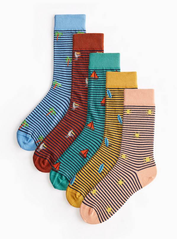 Surf Stripe Print Ankle Socks 5 Pack 9-12